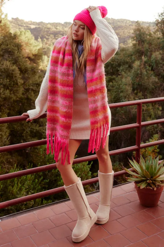 Perfect Winter Pink and Orange Plaid Scarf and Hat Set sold by Lulus
