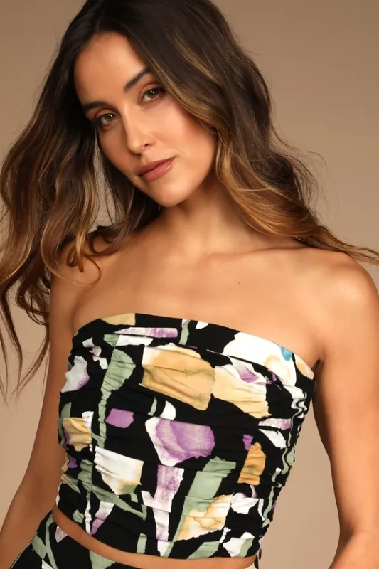 Super Bloom Black Floral Print Strapless Tube Top sold by Lulus
