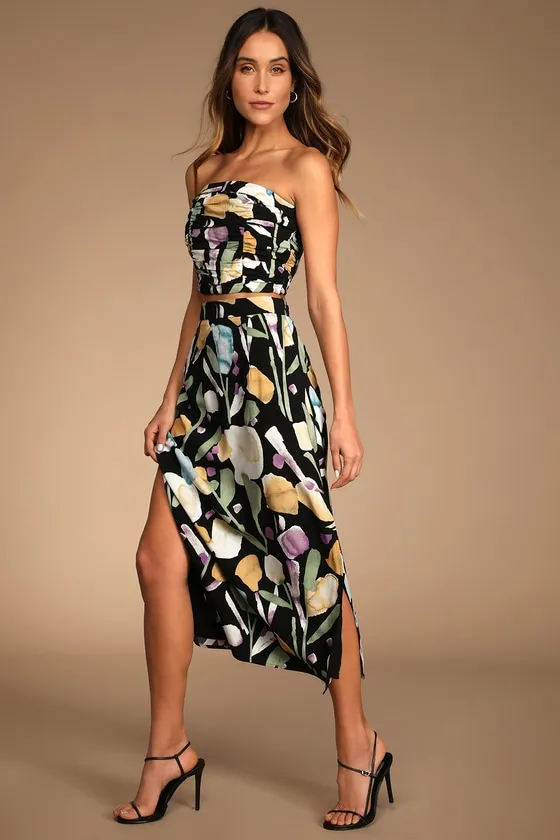 Super Bloom Black Floral Print Strapless Tube Top sold by Lulus product image thumbnail 2