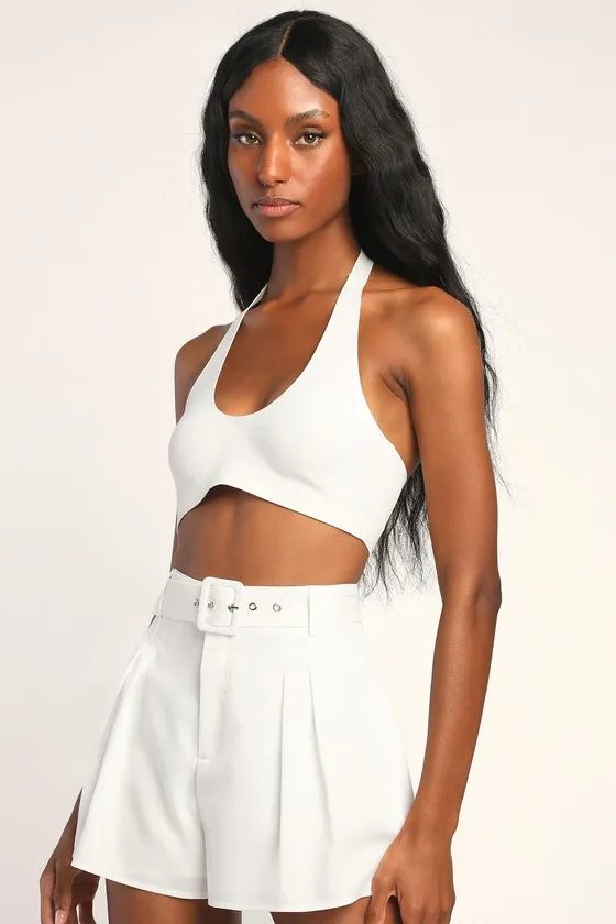 Suit and Score Ivory Pleated Belted Shorts sold by Lulus