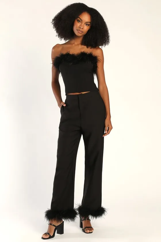 Flair for the Fabulous Black Feather Cropped Tube Top sold by Lulus product image thumbnail 2