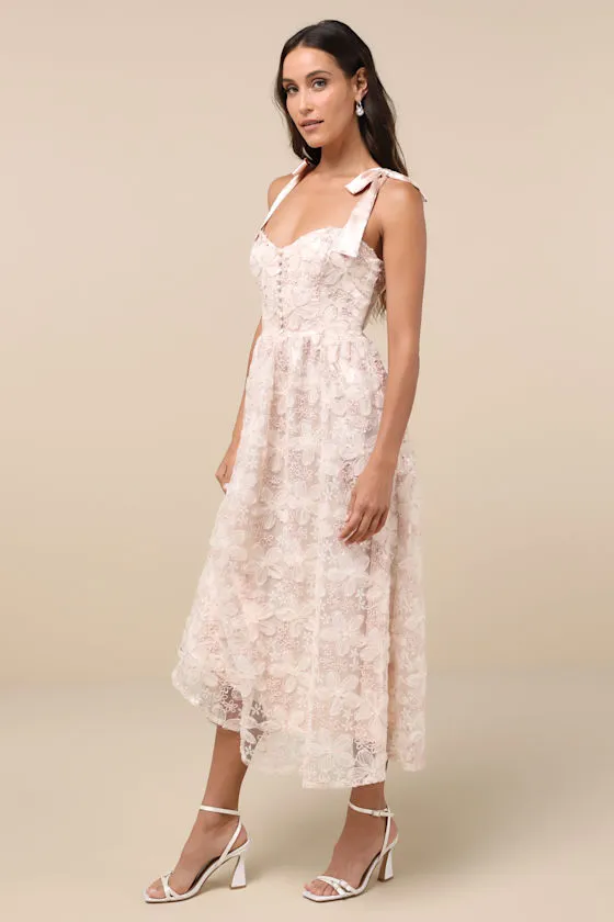 Precious Flair Blush Pink Sequin Floral Tie-Strap Midi Dress sold by Lulus product image thumbnail 2
