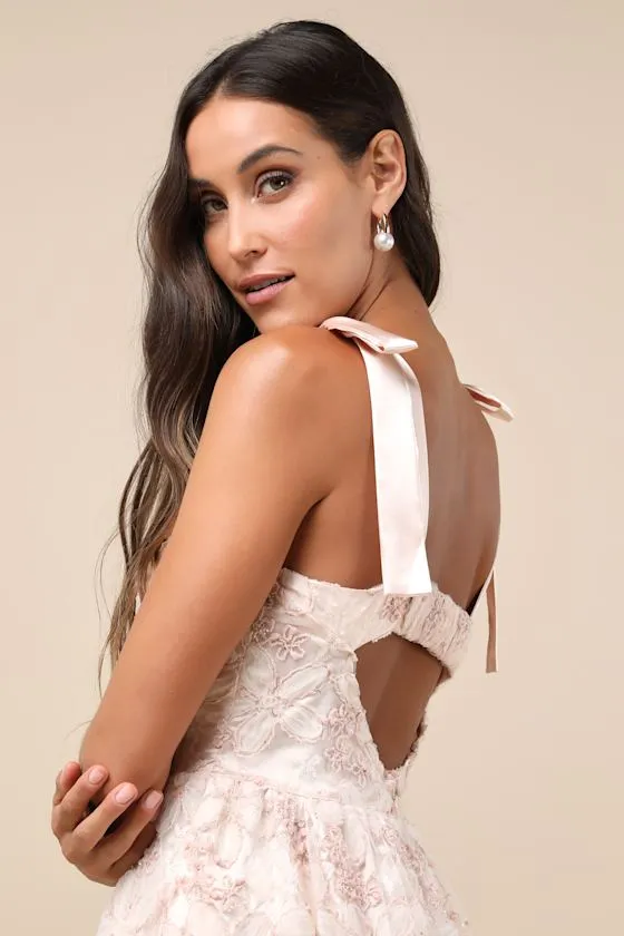 Precious Flair Blush Pink Sequin Floral Tie-Strap Midi Dress sold by Lulus product image thumbnail 4