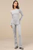 Blair Heather Grey Ribbed Flared Lounge Pants sold by Lulus
