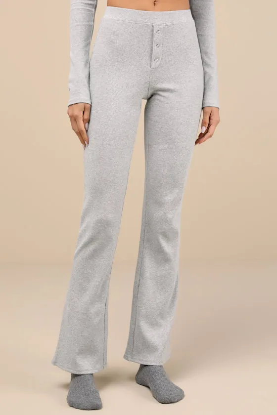Blair Heather Grey Ribbed Flared Lounge Pants sold by Lulus product image thumbnail 3