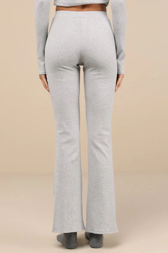 Blair Heather Grey Ribbed Flared Lounge Pants sold by Lulus product image thumbnail 4