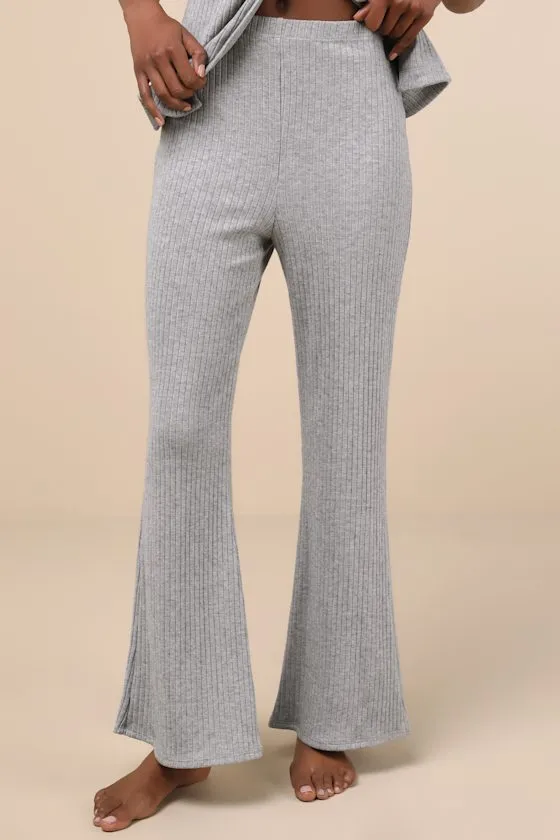 Raney Heather Grey Ribbed Knit Flare Lounge Pants sold by Lulus product image thumbnail 2
