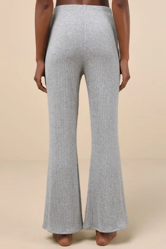 Raney Heather Grey Ribbed Knit Flare Lounge Pants sold by Lulus product image thumbnail 3