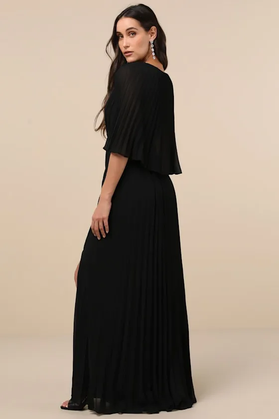 Majestic Aura Black Pleated Cape Maxi Dress sold by Lulus product image thumbnail 2