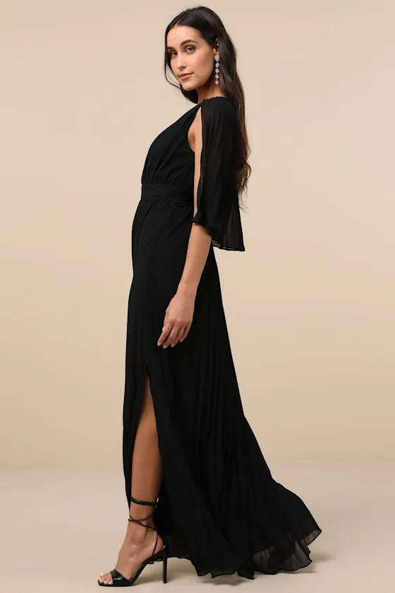 Majestic Aura Black Pleated Cape Maxi Dress sold by Lulus product image thumbnail 3