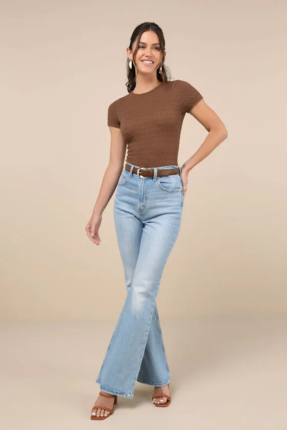 Decidedly Stylish Brown Textured Short Sleeve Backless Bodysuit sold by Lulus product image thumbnail 3