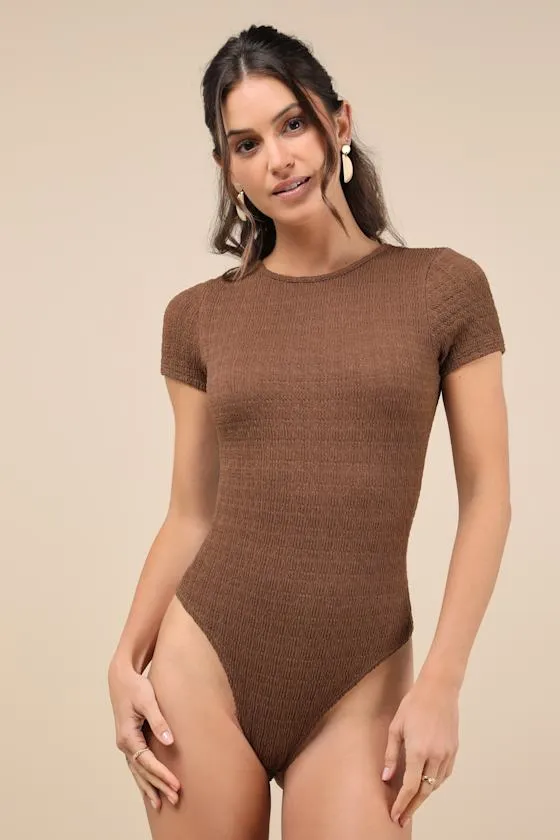 Decidedly Stylish Brown Textured Short Sleeve Backless Bodysuit sold by Lulus product image thumbnail 4