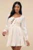 Playful Delight Champagne Bow-Front Long Sleeve Mini Dress sold by Lulus