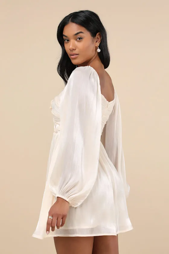 Playful Delight Champagne Bow-Front Long Sleeve Mini Dress sold by Lulus product image thumbnail 3