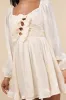 Playful Delight Champagne Bow-Front Long Sleeve Mini Dress sold by Lulus