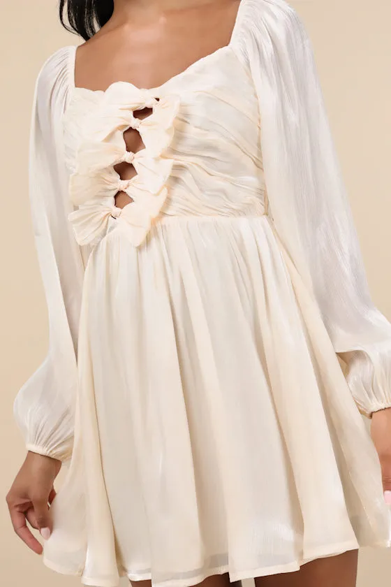 Playful Delight Champagne Bow-Front Long Sleeve Mini Dress sold by Lulus product image thumbnail 4