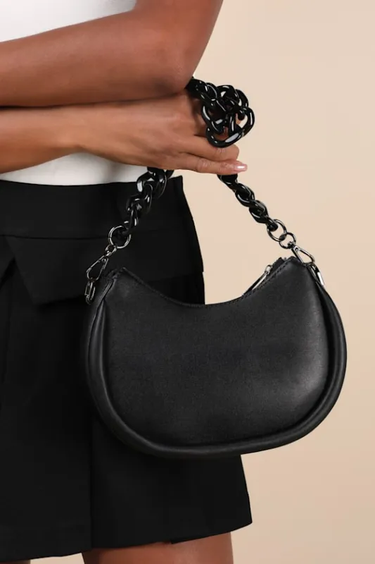 Dorthy Black Chain Strap Shoulder Bag sold by Lulus