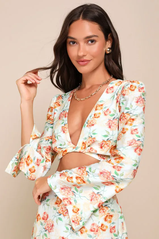 Cute Expertise Light Sage Green Floral Twist-Front Crop Top sold by Lulus