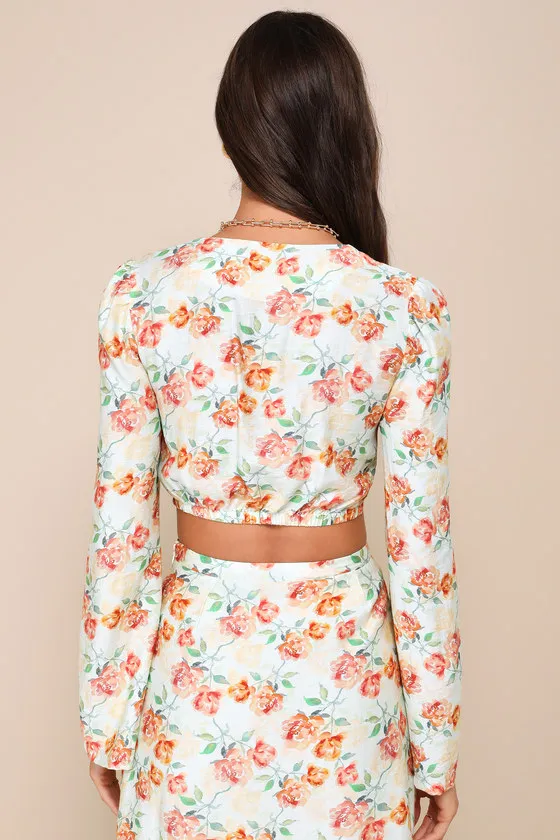 Cute Expertise Light Sage Green Floral Twist-Front Crop Top sold by Lulus product image thumbnail 2