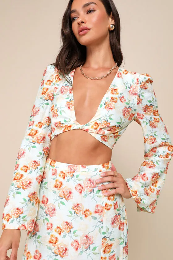 Cute Expertise Light Sage Green Floral Twist-Front Crop Top sold by Lulus product image thumbnail 4