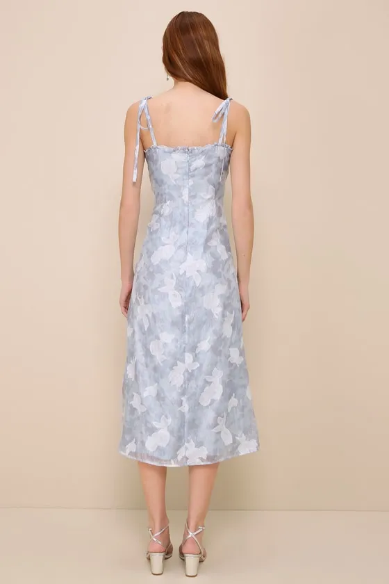 Obviously Gorgeous Blue Floral Tie-Strap Bustier Midi Dress sold by Lulus product image thumbnail 3