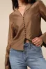 Poised Essence Brown Collared Button-Up Long Sleeve Top sold by Lulus