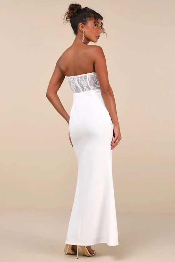 Sultry Persona White Lace Strapless Bustier Mermaid Maxi Dress sold by Lulus product image thumbnail 2