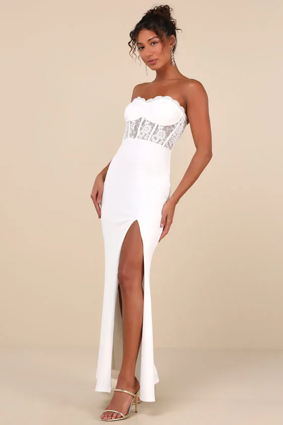 Sultry Persona White Lace Strapless Bustier Mermaid Maxi Dress sold by Lulus product image thumbnail 3