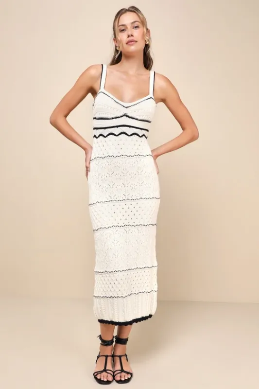 Unique Persona Ivory Multi-Textured Knit Sleeveless Midi Dress sold by Lulus