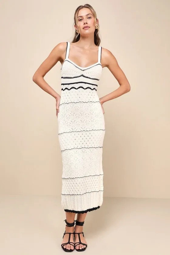 Unique Persona Ivory Multi-Textured Knit Sleeveless Midi Dress sold by Lulus