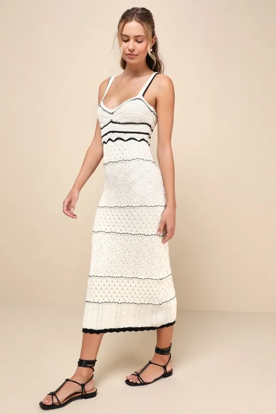 Unique Persona Ivory Multi-Textured Knit Sleeveless Midi Dress sold by Lulus product image thumbnail 4