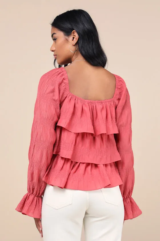Tier Decadence Pink Tiered Ruffled Long Sleeve Button-Up Top sold by Lulus product image thumbnail 3