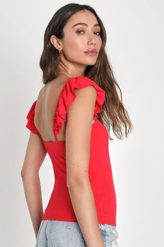 Sunny Mindset Red Ruffled Strap Tank Top sold by Lulus product image thumbnail 4