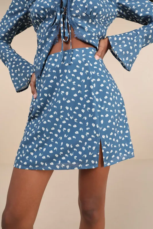Adorable Composure Blue Floral Mini Skirt sold by Lulus