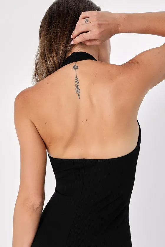 Cute Weekends Black Ribbed Knit Halter Neck Lounge Romper sold by Lulus product image thumbnail 4