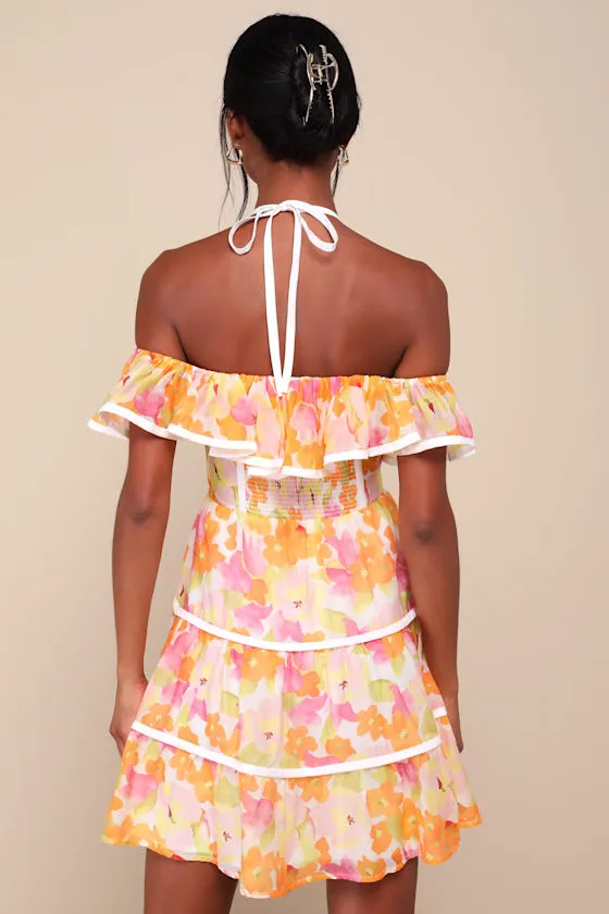 Cutest Instinct Ivory Floral Halter Cold-Shoulder Mini Dress sold by Lulus product image thumbnail 2