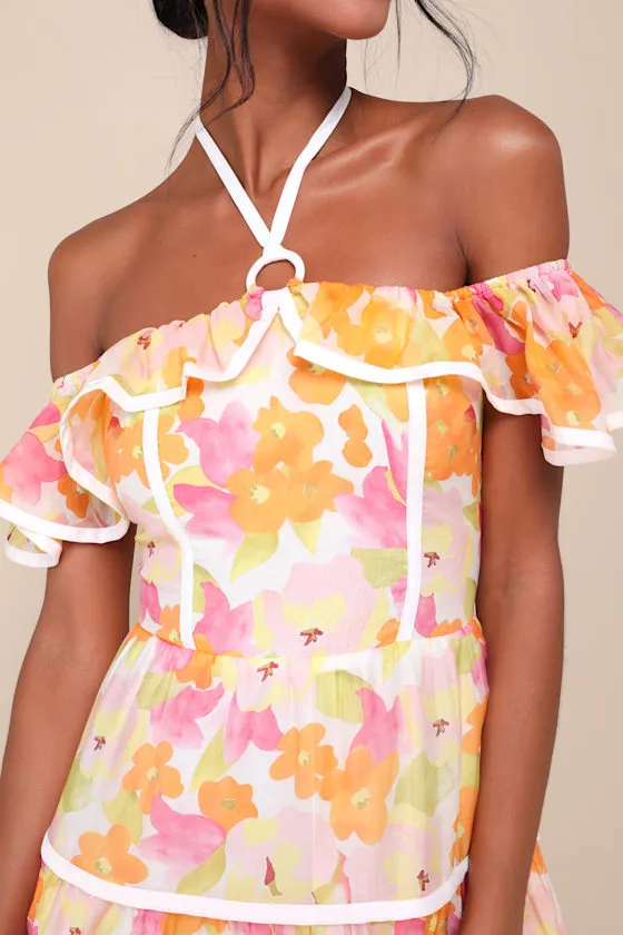 Cutest Instinct Ivory Floral Halter Cold-Shoulder Mini Dress sold by Lulus product image thumbnail 4