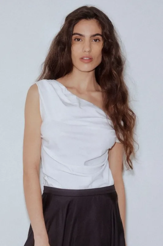 Charming Influence White Ruched Asymmetrical Top sold by Lulus