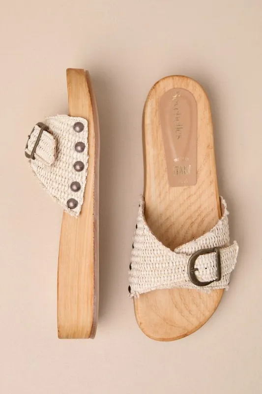Sorbet Natural Raffia Flatform Slide Sandals sold by Lulus