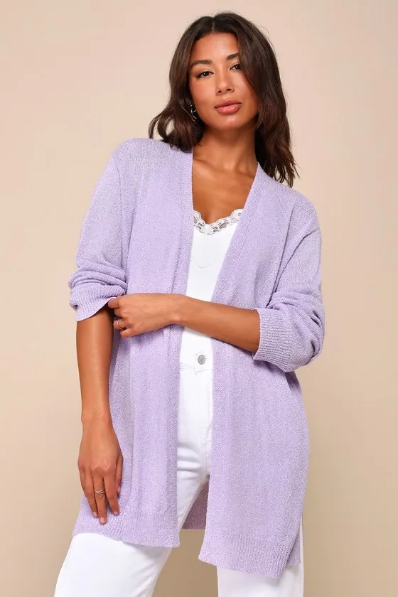 Comfy Memories Lavender Knit Open-Front Cardigan sold by Lulus
