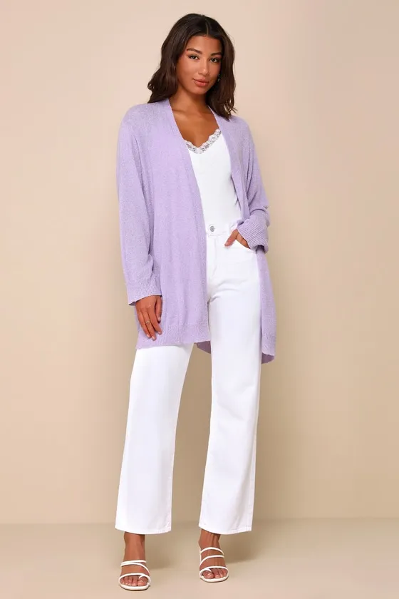 Comfy Memories Lavender Knit Open-Front Cardigan sold by Lulus product image thumbnail 2