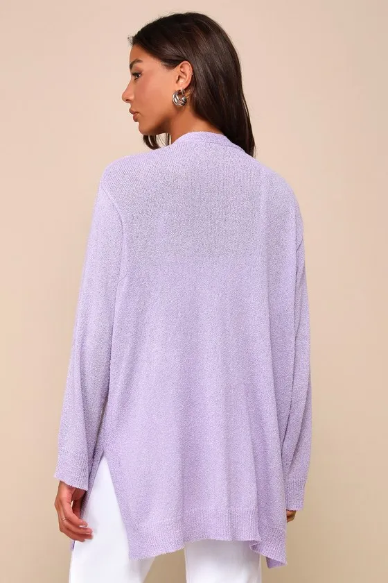 Comfy Memories Lavender Knit Open-Front Cardigan sold by Lulus product image thumbnail 3