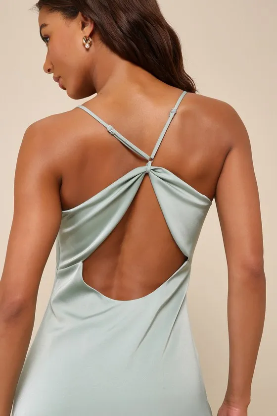 Wonderful Essence Sage Green Satin Backless Maxi Dress sold by Lulus product image thumbnail 4