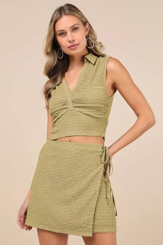 Luxe Cuteness Lime Green Textured Faux-Wrap Mini Skirt sold by Lulus product image thumbnail 2