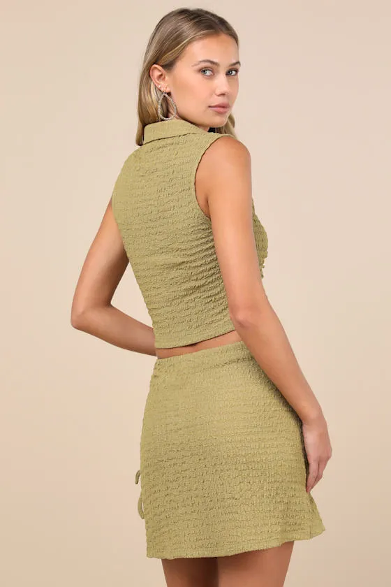Luxe Cuteness Lime Green Textured Faux-Wrap Mini Skirt sold by Lulus product image thumbnail 3