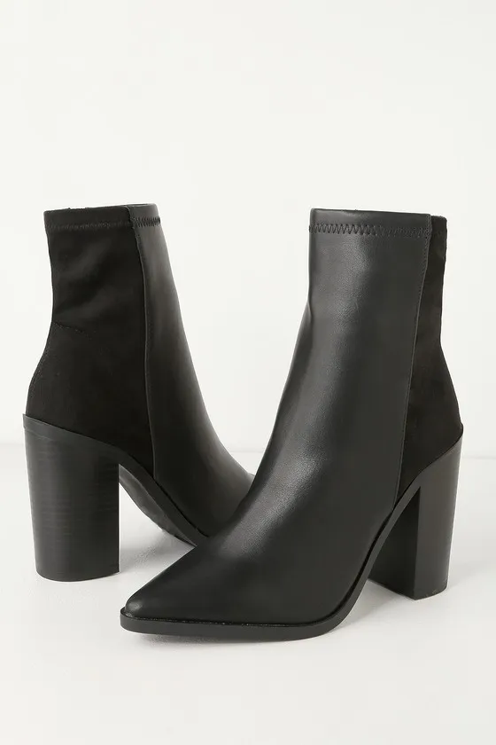 Essex Black Mid-Calf Booties sold by Lulus