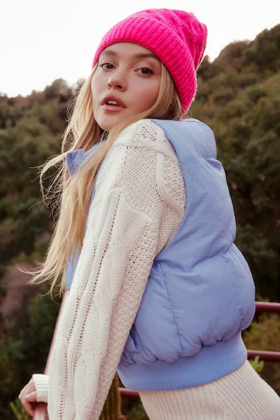Warm Aesthetic Light Blue Mock Neck Puffer Vest sold by Lulus