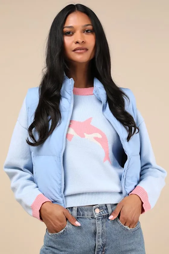 Warm Aesthetic Light Blue Mock Neck Puffer Vest sold by Lulus product image thumbnail 2