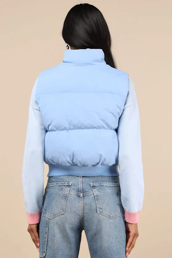 Warm Aesthetic Light Blue Mock Neck Puffer Vest sold by Lulus product image thumbnail 3