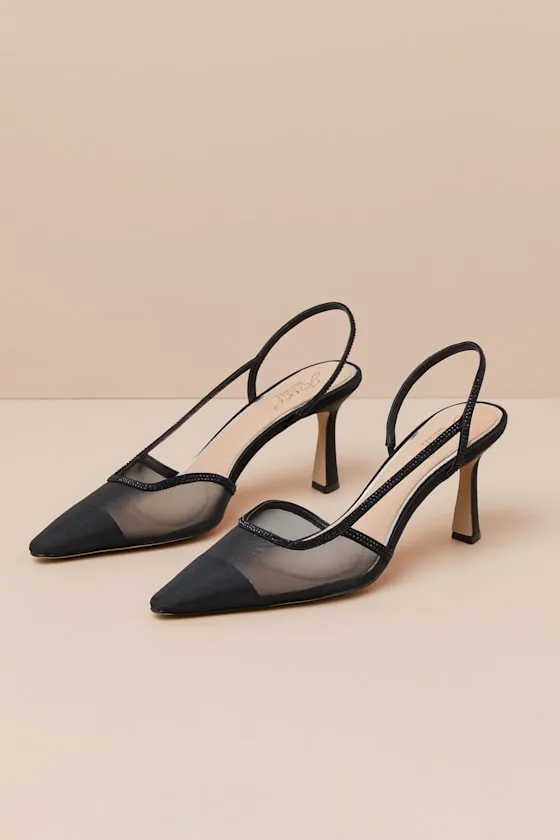 Tammy Black Mesh Rhinestone Slingback Pumps sold by Lulus product image thumbnail 4
